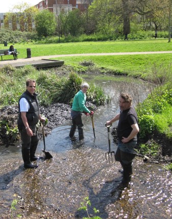 Taking a breather from clearing the river