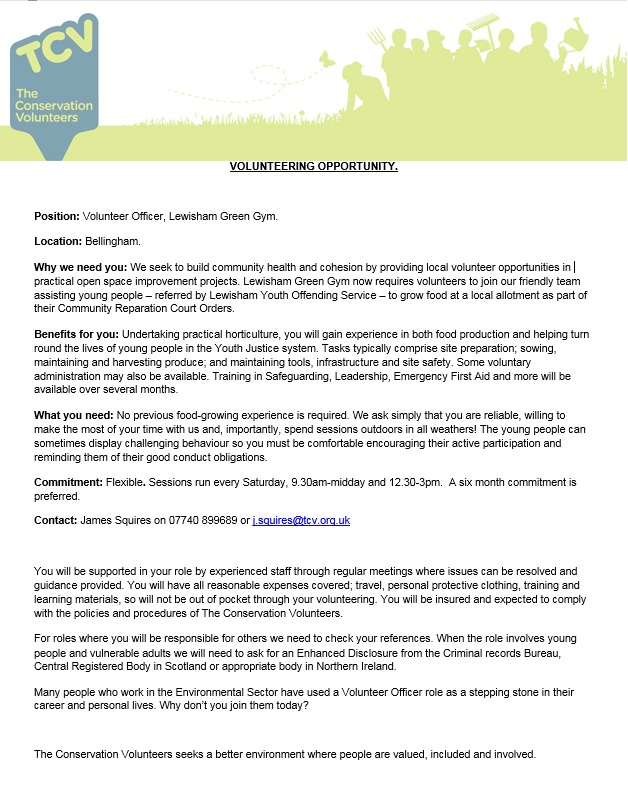 TCV volunteer opportunity